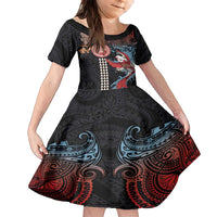 Hawaii and Japanese Together Family Matching Off Shoulder Short Dress and Hawaiian Shirt Koi Fish and Kakau Pattern