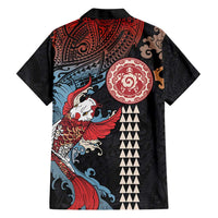 Hawaii and Japanese Together Family Matching Short Sleeve Bodycon Dress and Hawaiian Shirt Koi Fish and Kakau Pattern