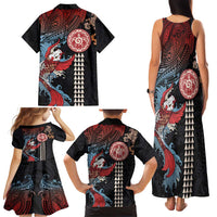 Hawaii and Japanese Together Family Matching Tank Maxi Dress and Hawaiian Shirt Koi Fish and Kakau Pattern