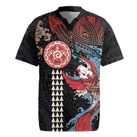 Hawaii and Japanese Together Rugby Jersey Koi Fish and Kakau Pattern