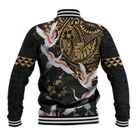 Hawaii and Japanese Together Baseball Jacket Cranes Birds with Kakau Pattern