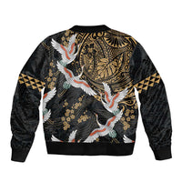 Hawaii and Japanese Together Bomber Jacket Cranes Birds with Kakau Pattern