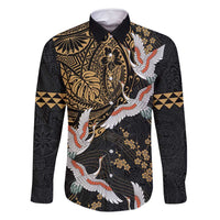 Hawaii and Japanese Together Family Matching Off Shoulder Short Dress and Hawaiian Shirt Cranes Birds with Kakau Pattern