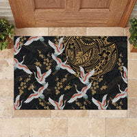 Hawaii and Japanese Together Rubber Doormat Cranes Birds with Kakau Pattern