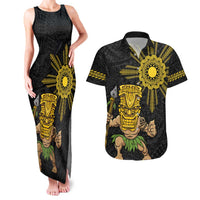 Hawaii and Philippines Together Couples Matching Tank Maxi Dress and Hawaiian Shirt Warrior Tiki Mask and Filipino Sun Polynesian Style