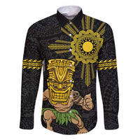 Hawaii and Philippines Together Family Matching Off Shoulder Maxi Dress and Hawaiian Shirt Warrior Tiki Mask and Filipino Sun Polynesian Style