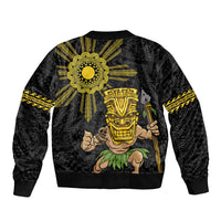 Hawaii and Philippines Together Sleeve Zip Bomber Jacket Warrior Tiki Mask and Filipino Sun Polynesian Style