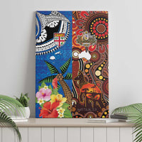 Fiji and Australia Together Canvas Wall Art Fijian Tapa Plants with Kangaroo and Aboriginal - Polynesian Pride