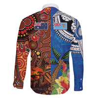 Fiji and Australia Together Family Matching Puletasi and Hawaiian Shirt Fijian Tapa Plants with Kangaroo and Aboriginal - Polynesian Pride