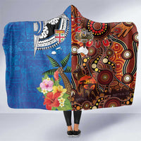 Fiji and Australia Together Hooded Blanket Fijian Tapa Plants with Kangaroo and Aboriginal - Polynesian Pride