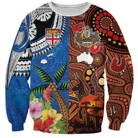Fiji and Australia Together Sweatshirt Fijian Tapa Plants with Kangaroo and Aboriginal - Polynesian Pride