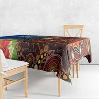 Fiji and Australia Together Tablecloth Fijian Tapa Plants with Kangaroo and Aboriginal - Polynesian Pride