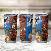 Fiji and Australia Together Tumbler Cup Fijian Tapa Plants with Kangaroo and Aboriginal - Polynesian Pride