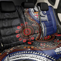 Fiji and Australia Together Back Car Seat Cover Kangaroo Aboriginal with Tribal Tapa Hibiscus Half Style - Polynesian Pride