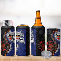 Fiji and Australia Together 4 in 1 Can Cooler Tumbler Kangaroo Aboriginal with Tribal Tapa Hibiscus Half Style - Polynesian Pride