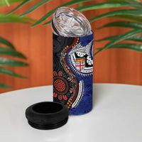 Fiji and Australia Together 4 in 1 Can Cooler Tumbler Kangaroo Aboriginal with Tribal Tapa Hibiscus Half Style - Polynesian Pride