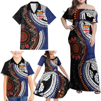 Fiji and Australia Together Family Matching Off Shoulder Maxi Dress and Hawaiian Shirt Kangaroo Aboriginal with Tribal Tapa Hibiscus Half Style - Polynesian Pride