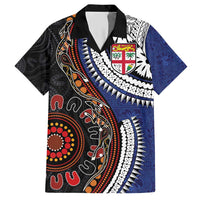 Fiji and Australia Together Hawaiian Shirt Kangaroo Aboriginal with Tribal Tapa Hibiscus Half Style - Polynesian Pride