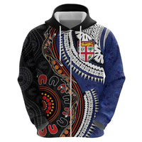 Fiji and Australia Together Hoodie Kangaroo Aboriginal with Tribal Tapa Hibiscus Half Style - Polynesian Pride