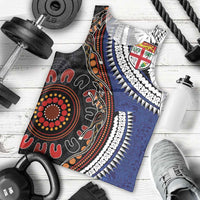 Fiji and Australia Together Men Tank Top Kangaroo Aboriginal with Tribal Tapa Hibiscus Half Style - Polynesian Pride