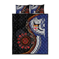Fiji and Australia Together Quilt Bed Set Kangaroo Aboriginal with Tribal Tapa Hibiscus Half Style - Polynesian Pride