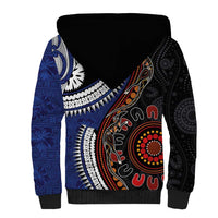 Fiji and Australia Together Sherpa Hoodie Kangaroo Aboriginal with Tribal Tapa Hibiscus Half Style - Polynesian Pride