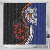 Fiji and Australia Together Shower Curtain Kangaroo Aboriginal with Tribal Tapa Hibiscus Half Style - Polynesian Pride