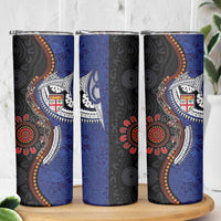 Fiji and Australia Together Skinny Tumbler Kangaroo Aboriginal with Tribal Tapa Hibiscus Half Style - Polynesian Pride