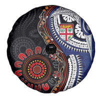 Fiji and Australia Together Spare Tire Cover Kangaroo Aboriginal with Tribal Tapa Hibiscus Half Style - Polynesian Pride