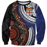 Fiji and Australia Together Sweatshirt Kangaroo Aboriginal with Tribal Tapa Hibiscus Half Style - Polynesian Pride