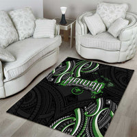 Traditional Art Hawaiian Kakau Tattoos Area Rug Green Color - Polynesian Pride