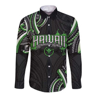 Traditional Art Hawaiian Kakau Tattoos Long Sleeve Button Shirt Green Color LT03 Unisex Green - Polynesian Pride