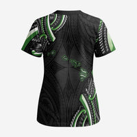Traditional Art Hawaiian Kakau Tattoos Scrub Top Green Color - Polynesian Pride