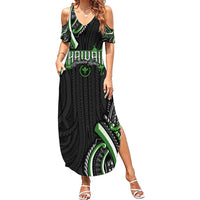 Traditional Art Hawaiian Kakau Tattoos Summer Maxi Dress Green Color - Polynesian Pride