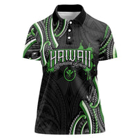 Traditional Art Hawaiian Kakau Tattoos Women Polo Shirt Green Color - Polynesian Pride