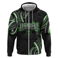 Traditional Art Hawaiian Kakau Tattoos Zip Hoodie Green Color - Polynesian Pride