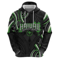 Traditional Art Hawaiian Kakau Tattoos Zip Hoodie Green Color - Polynesian Pride