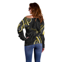 Traditional Art Hawaiian Kakau Tattoos Off Shoulder Sweater Yellow Color - Polynesian Pride