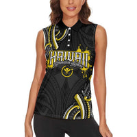 Traditional Art Hawaiian Kakau Tattoos Women Sleeveless Polo Shirt Yellow Color - Polynesian Pride