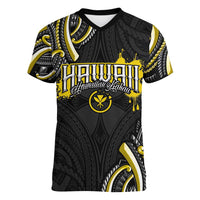 Traditional Art Hawaiian Kakau Tattoos Women V-Neck T-Shirt Yellow Color - Polynesian Pride