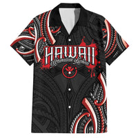 Traditional Art Hawaiian Kakau Tattoos Family Matching Off The Shoulder Long Sleeve Dress and Hawaiian Shirt Red Color - Polynesian Pride