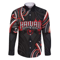 Traditional Art Hawaiian Kakau Tattoos Family Matching Off The Shoulder Long Sleeve Dress and Hawaiian Shirt Red Color - Polynesian Pride