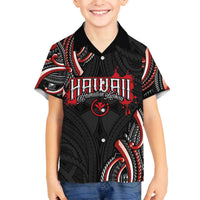Traditional Art Hawaiian Kakau Tattoos Family Matching Off The Shoulder Long Sleeve Dress and Hawaiian Shirt Red Color - Polynesian Pride