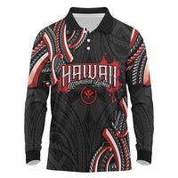 Traditional Art Hawaiian Kakau Tattoos Long Sleeve Polo Shirt Red Color - Polynesian Pride