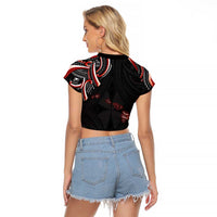 Traditional Art Hawaiian Kakau Tattoos Raglan Cropped T Shirt Red Color - Polynesian Pride