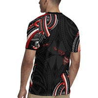 Traditional Art Hawaiian Kakau Tattoos Rugby Jersey Red Color LT03 - Polynesian Pride