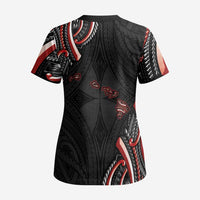 Traditional Art Hawaiian Kakau Tattoos Scrub Top Red Color - Polynesian Pride