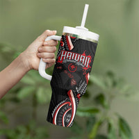 Traditional Art Hawaiian Kakau Tattoos Tumbler With Handle Red Color - Polynesian Pride