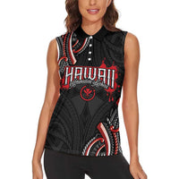 Traditional Art Hawaiian Kakau Tattoos Women Sleeveless Polo Shirt Red Color - Polynesian Pride