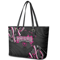 Traditional Art Hawaiian Kakau Tattoos Leather Tote Bag Pink Color - Polynesian Pride